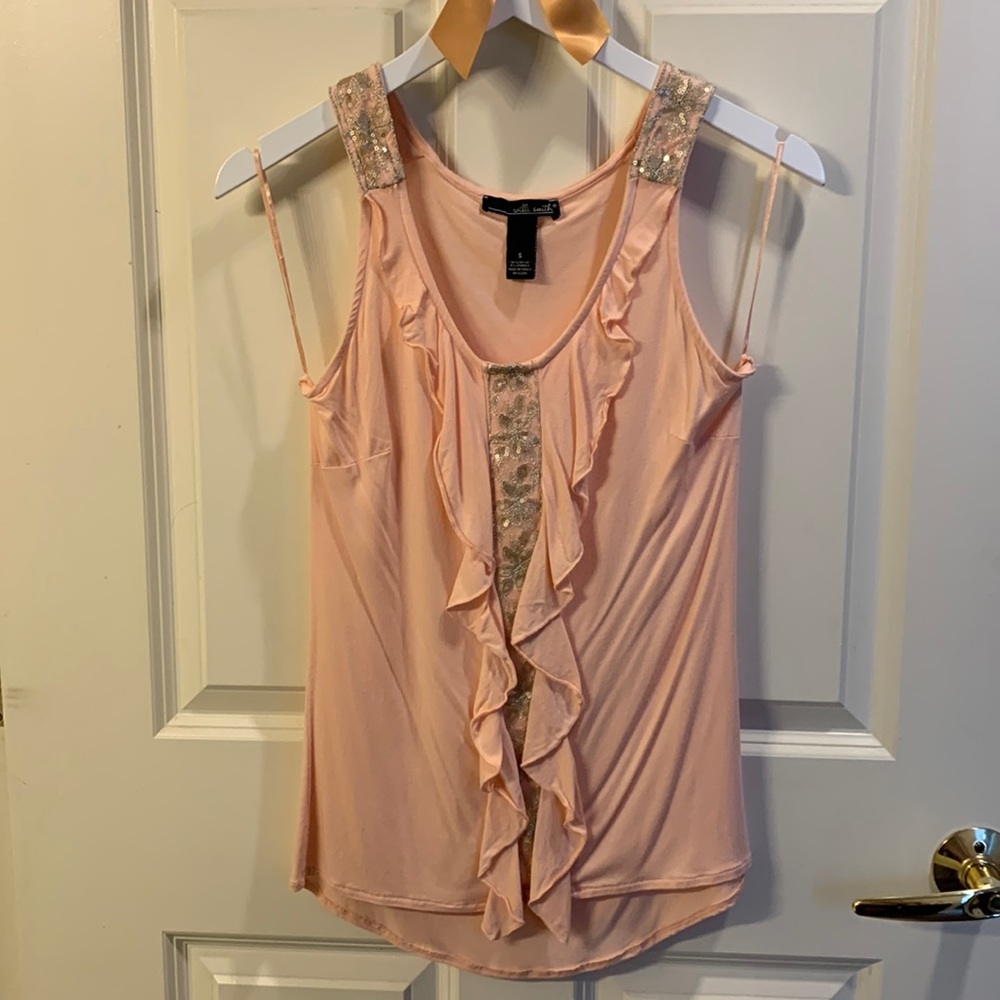 Light pink sleeveless top w/ sequins and ruffles